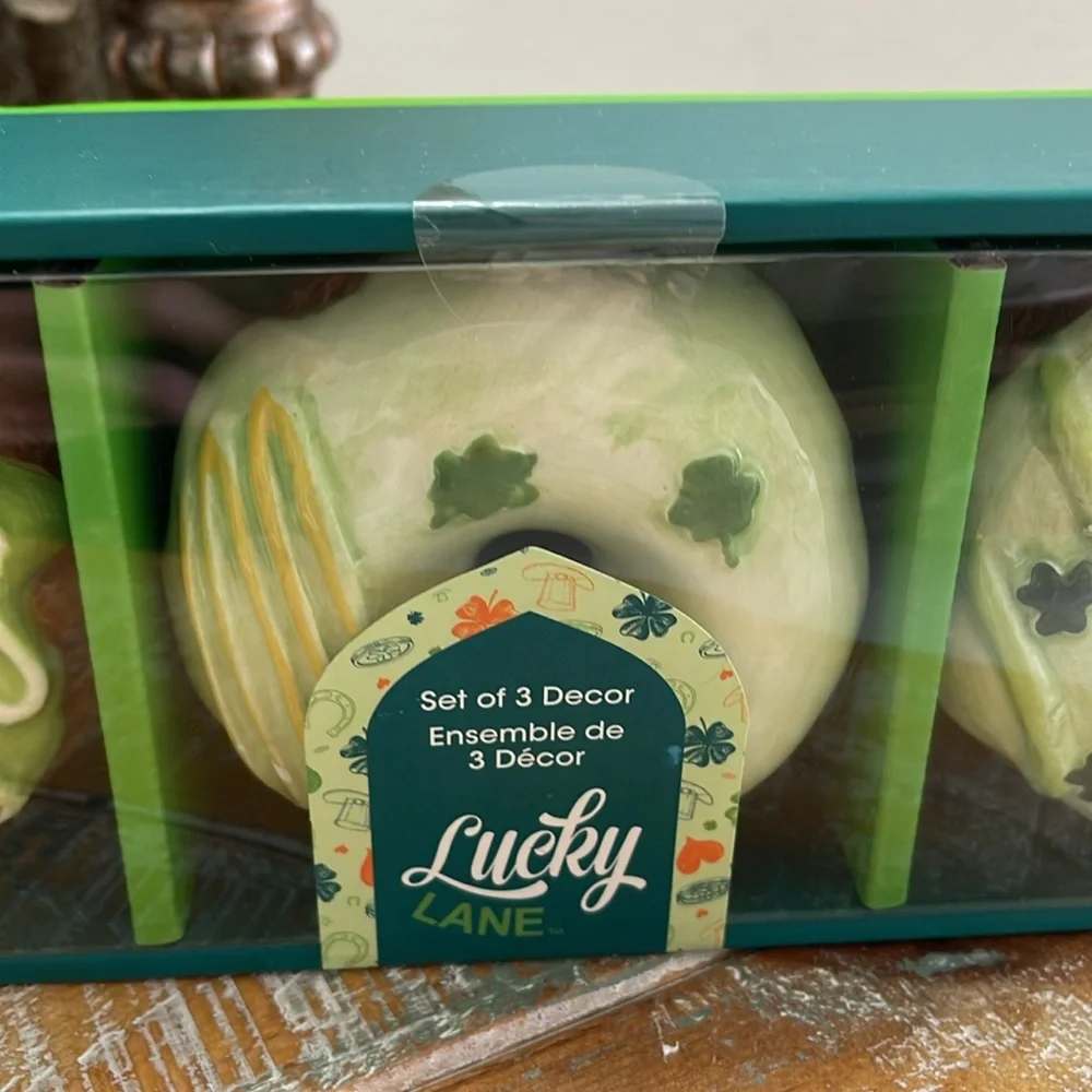 Lucky Lane St Patricks Day Set of 3 Green & White Ceramic 
